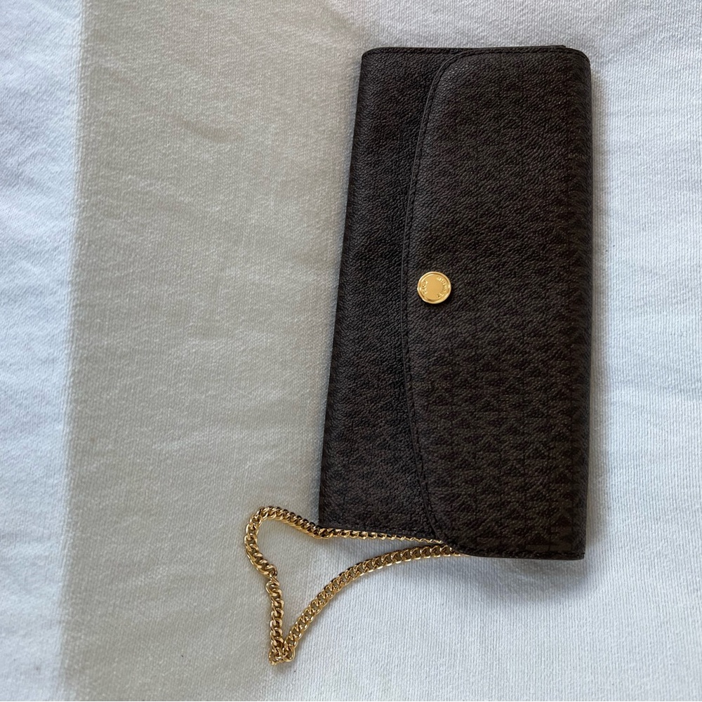 Michael Kors Dark Brown Wallet with Gold Chain